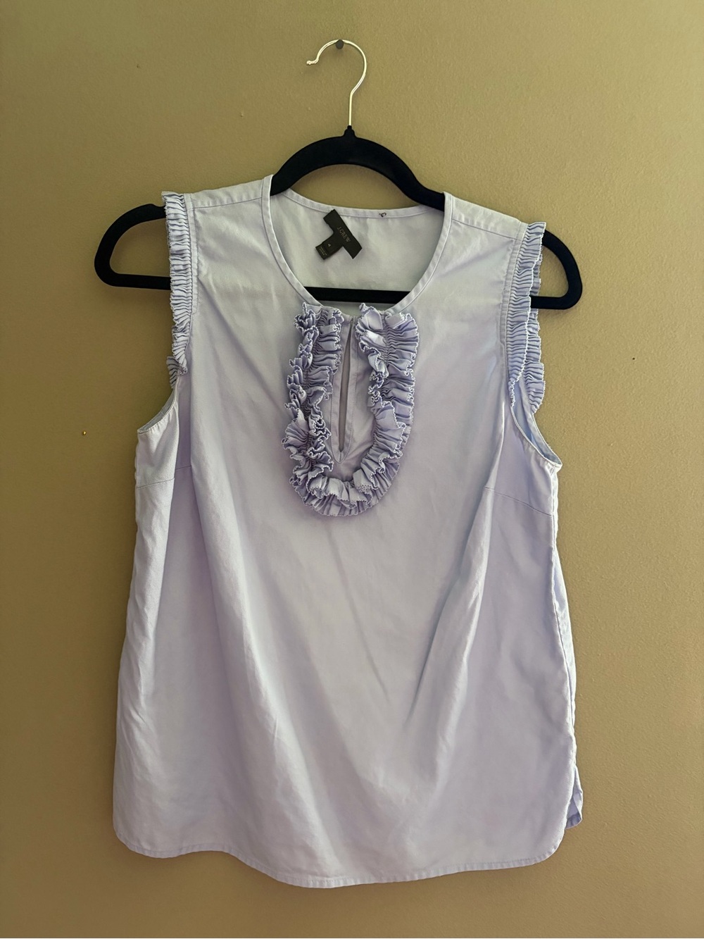 J.Crew Ruffle Bib Sleeveless Blouse Size 4 Periwinkle Blue 100% Cotton Tank Top